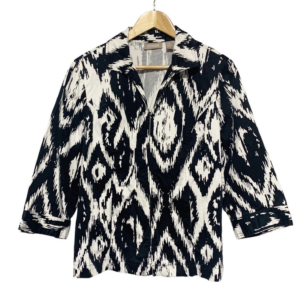 CHICO'S white and black hidden hook eye closure blazer size Large/12